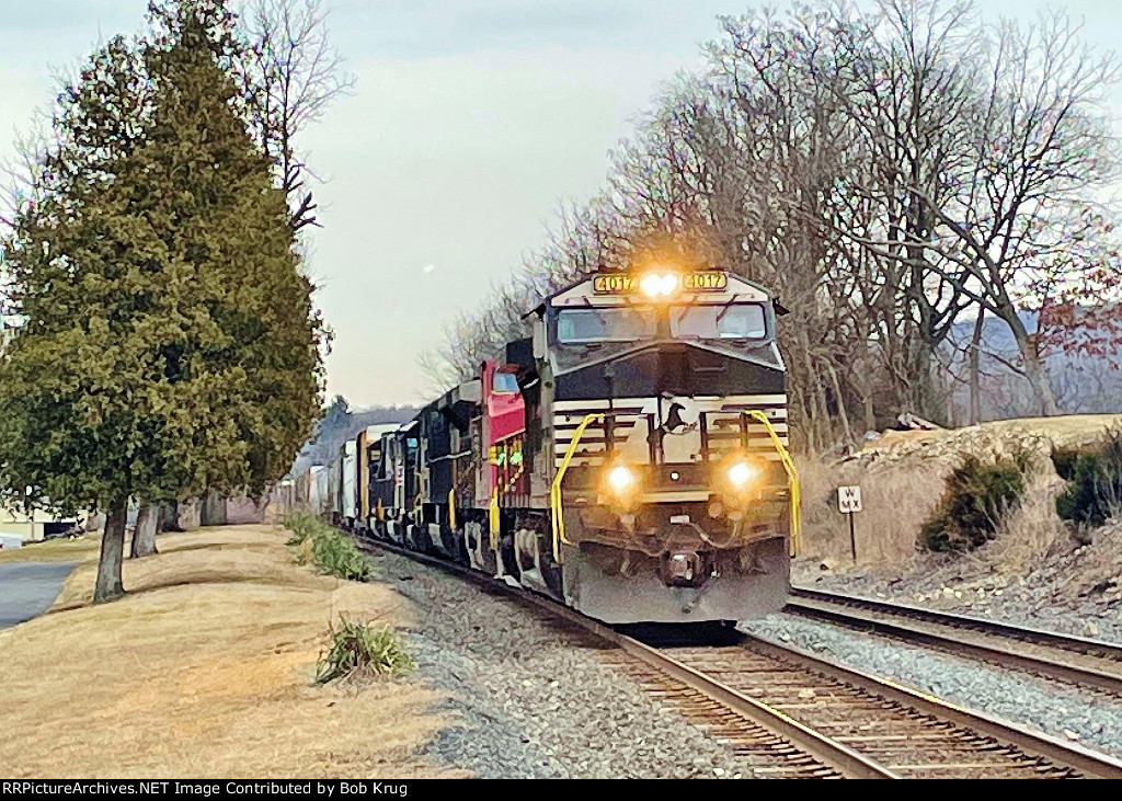 NS 4017 leads manifest freight 19G westbound 